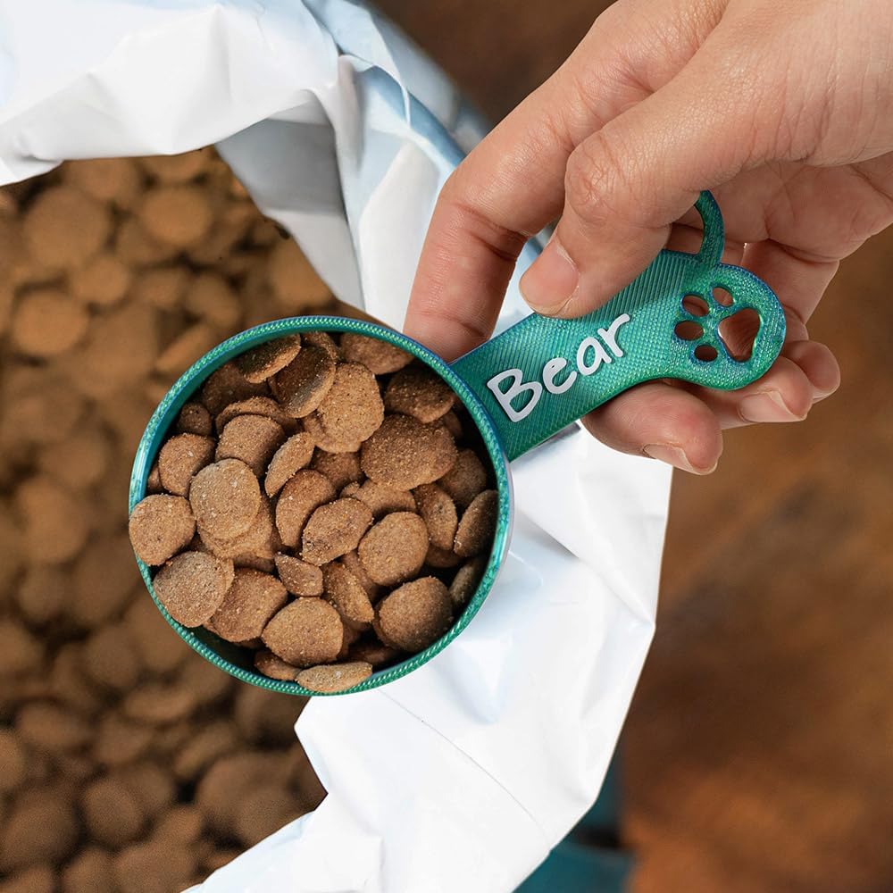 🐾 Personalised Multicolour Dog Food Scoop – Custom Name Measuring Cup