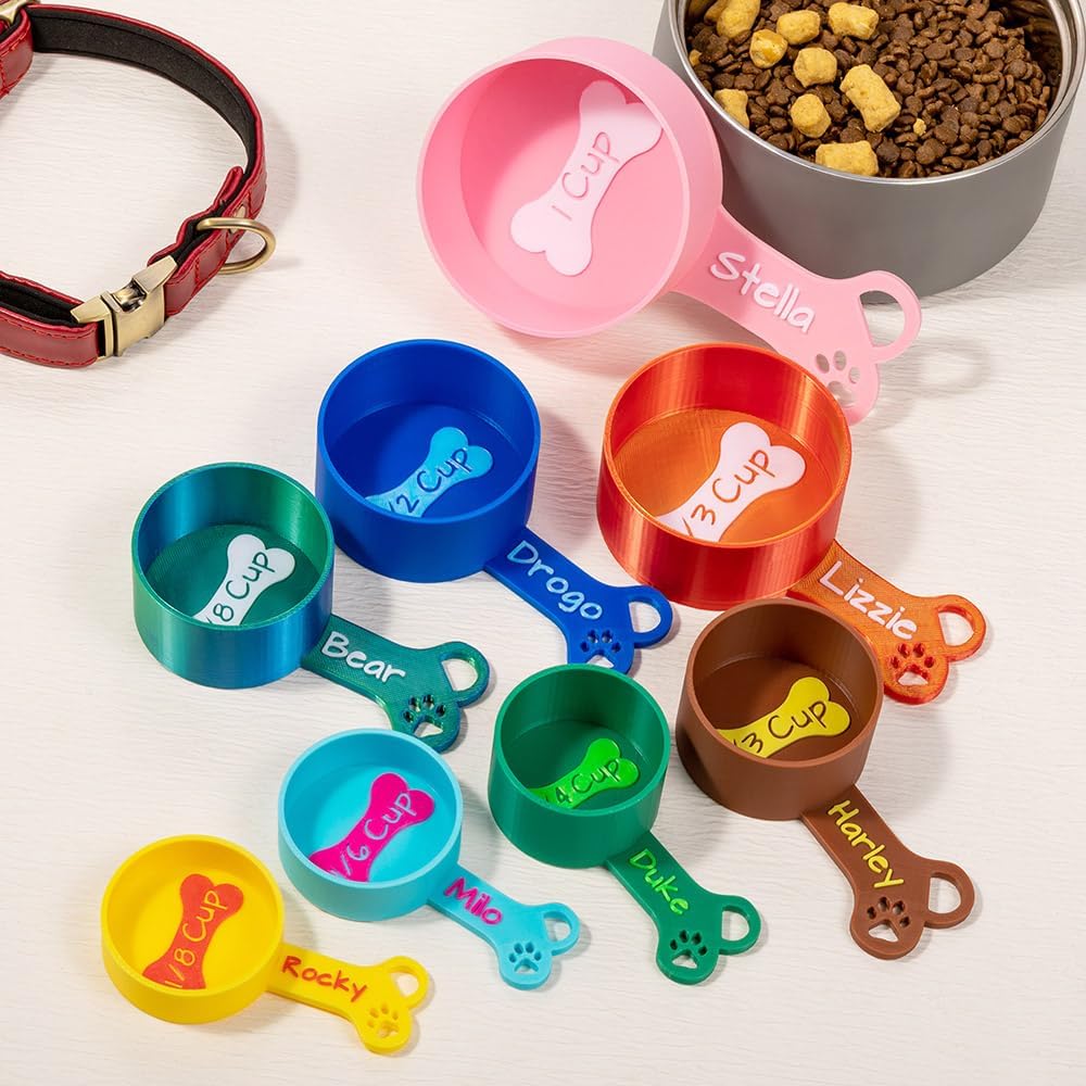 🐾 Personalised Multicolour Dog Food Scoop – Custom Name Measuring Cup