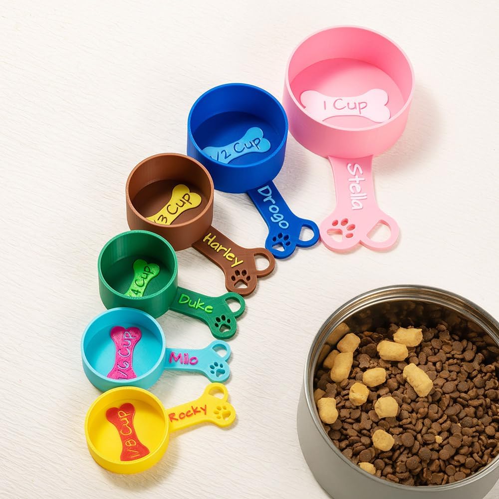 🐾 Personalised Multicolour Dog Food Scoop – Custom Name Measuring Cup