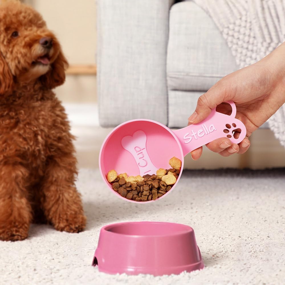 🐾 Personalised Multicolour Dog Food Scoop – Custom Name Measuring Cup