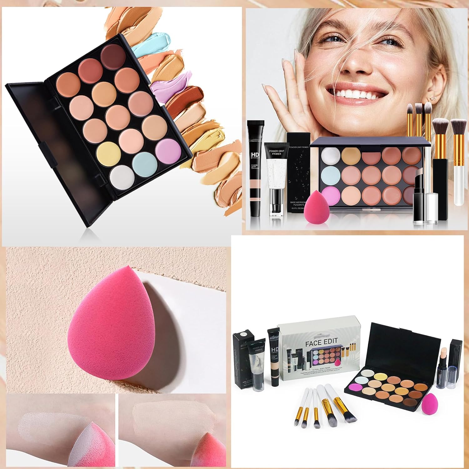 💄 All-in-One Makeup Kit – 15-Colour Concealer Palette + Full Face Tools Set