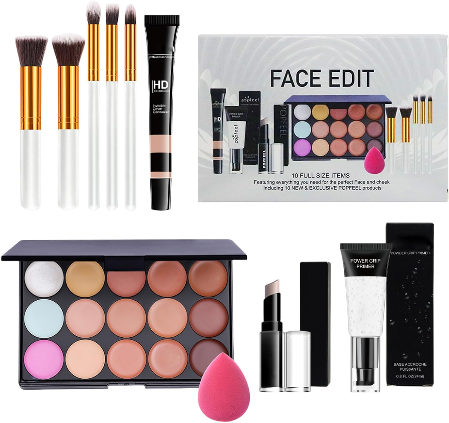 💄 All-in-One Makeup Kit – 15-Colour Concealer Palette + Full Face Tools Set
