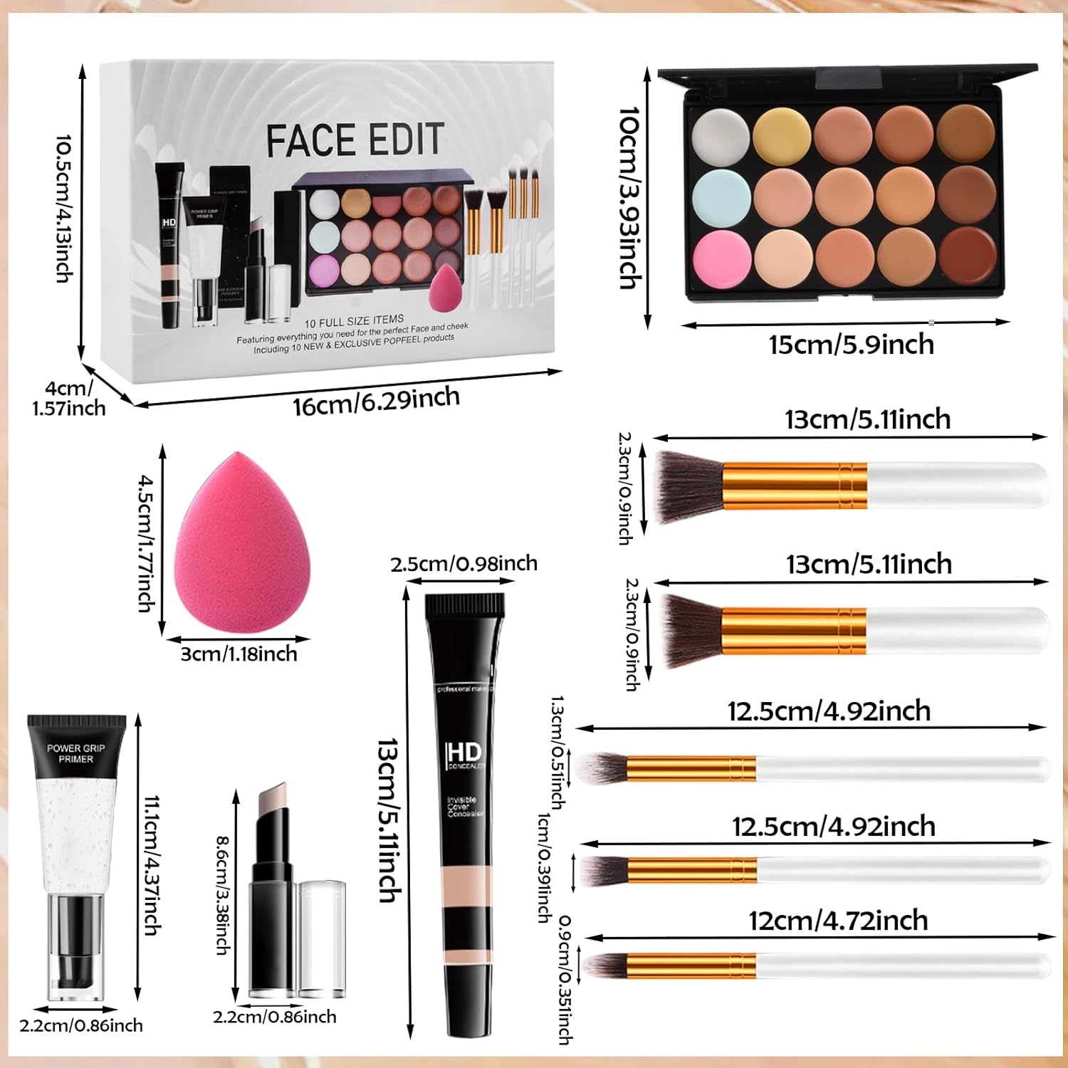 💄 All-in-One Makeup Kit – 15-Colour Concealer Palette + Full Face Tools Set