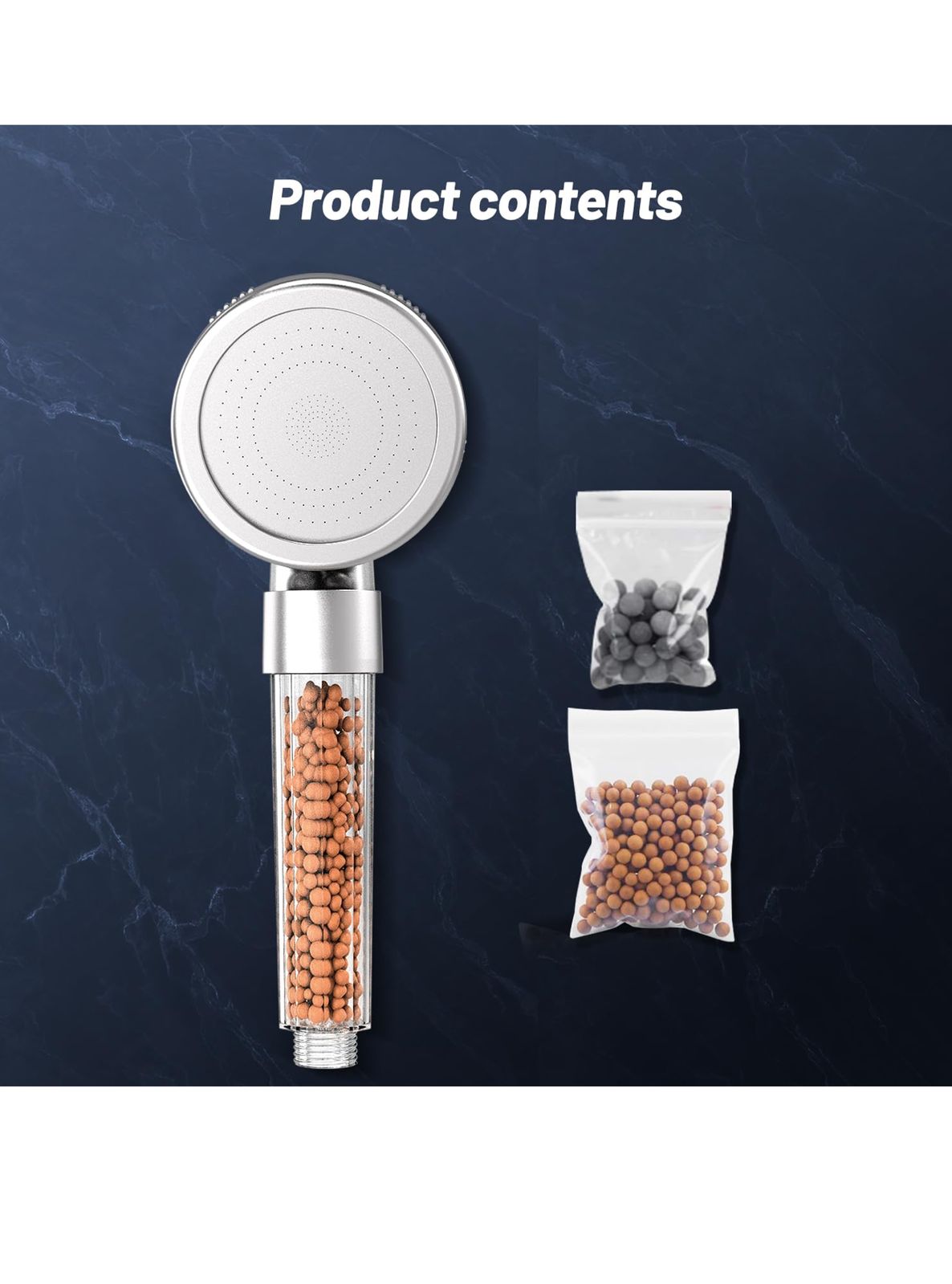 VEHHE Shower Head Powerful Flow with Beads Filter Pressure Boosting Shower Head Spray with 3 Modes Water Saving Bathing for Adults Children Pets Home and Gym Use (White)